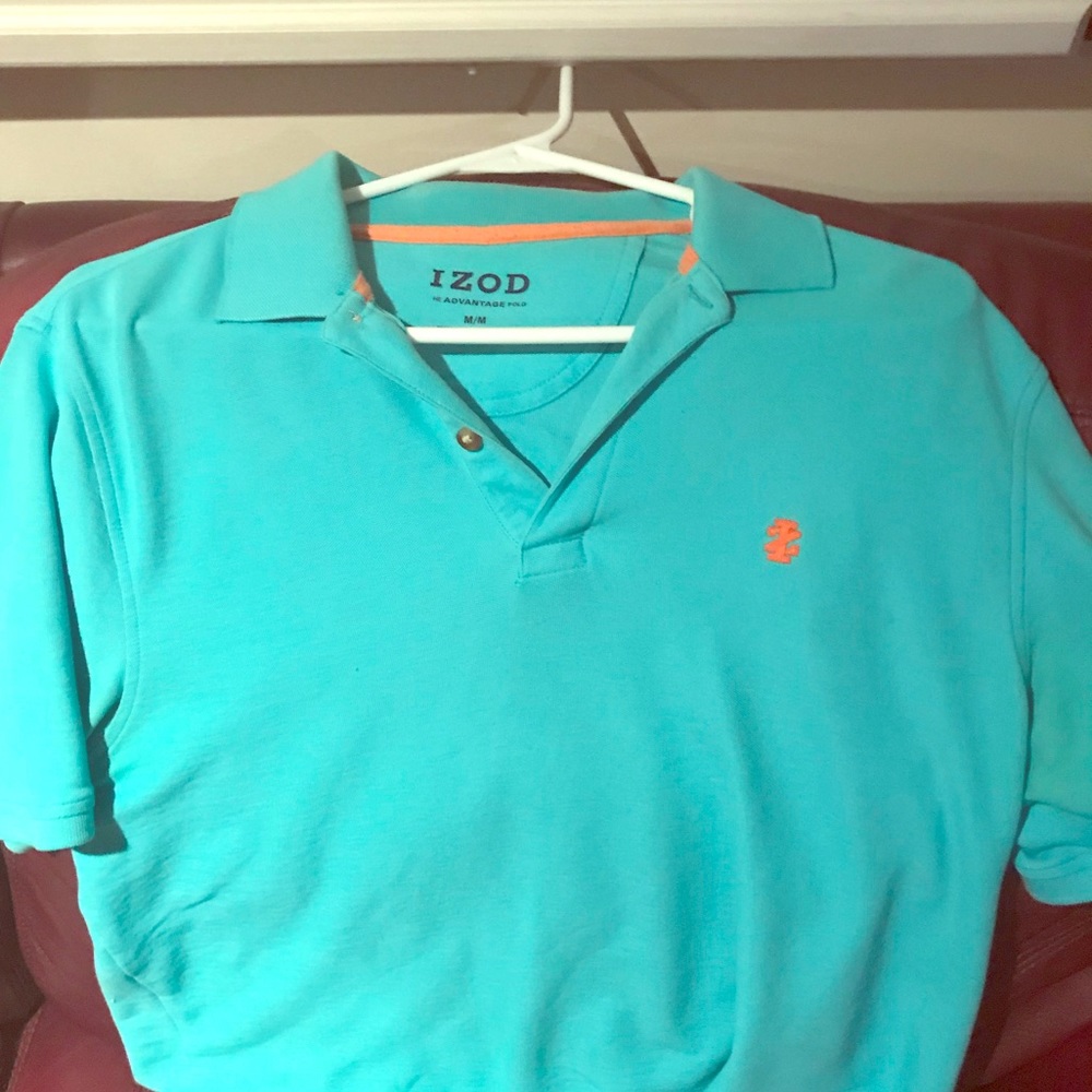 Izod Mens med teal golf polo shirt w/ orange logo